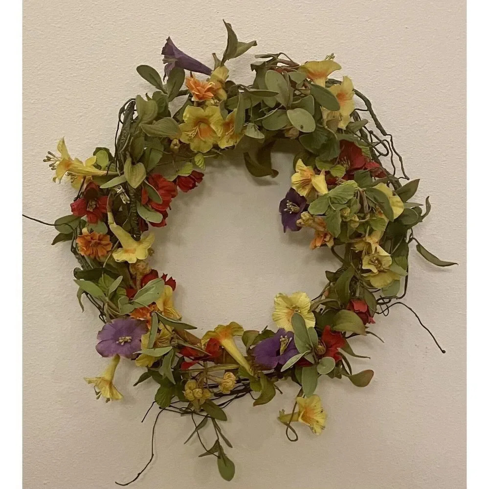 15” Artificial Spring‎ Summer Mixed Flower And Leaves Wreath